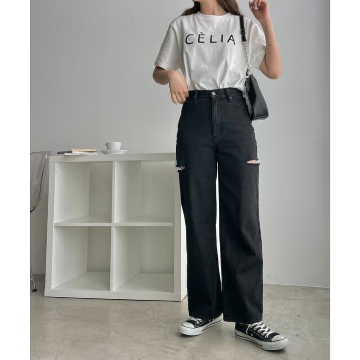 ワイドパンツ デニム サイドカット ダメージ 無地 韓国 m6704 サイドカットデニムパンツ サイドスリット デニムパンツ ワイド