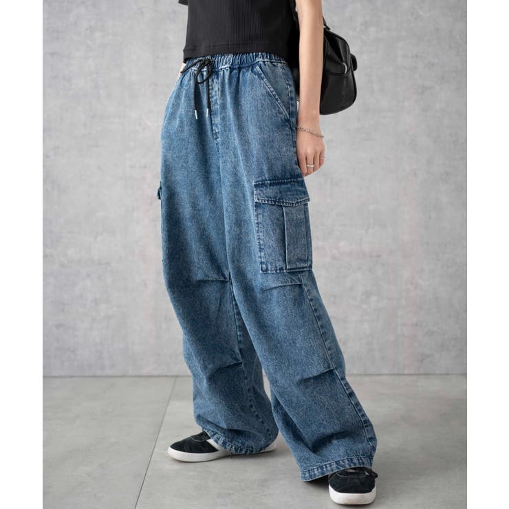 デニムインディゴ | デニムパラシュートカーゴパンツ | WEGO【WOMEN】