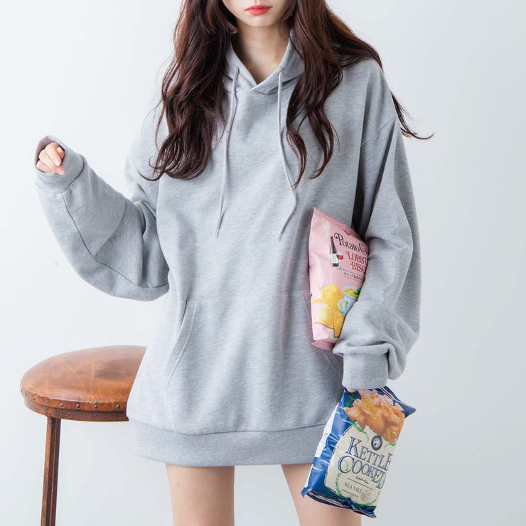 杢グレー | ドロップショルダーカラープルパーカ レディース メンズ | WEGO【WOMEN】