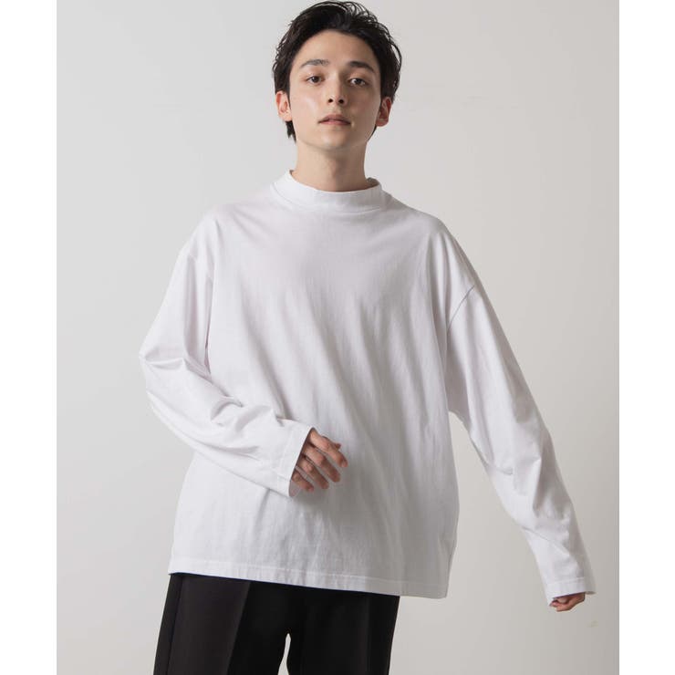 YGG★韓国製 モックネック 厚手 長袖 Tシャツ ロンT 白 FREE