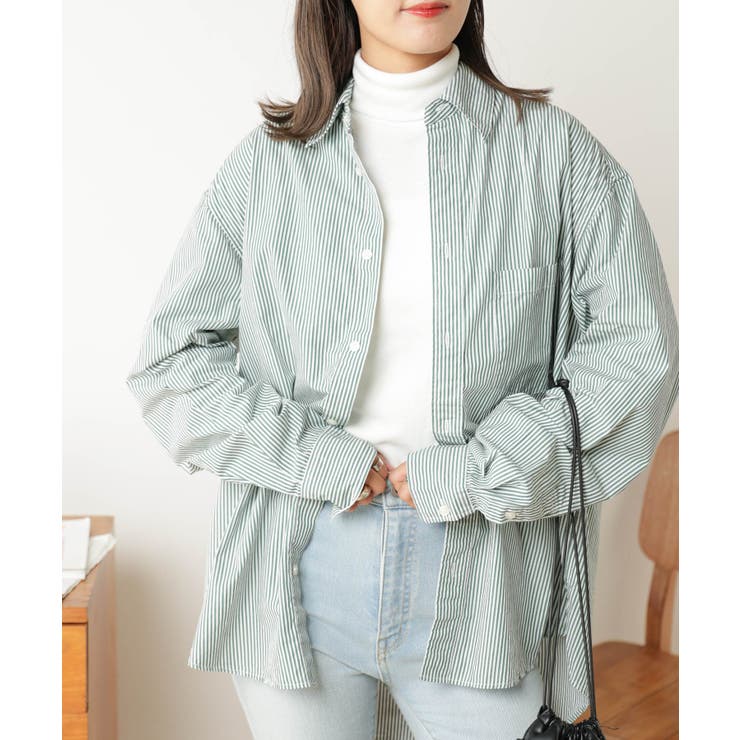 グリーンストライプ | パッカリングブロートシャツ 韓国 韓国ファッション | WEGO【WOMEN】