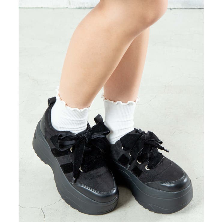 Ocai スニーカー ブラック リボン 厚底 リボン厚底スニーカー[品番：WG010078450]｜WEGO【WOMEN】（ウィゴー