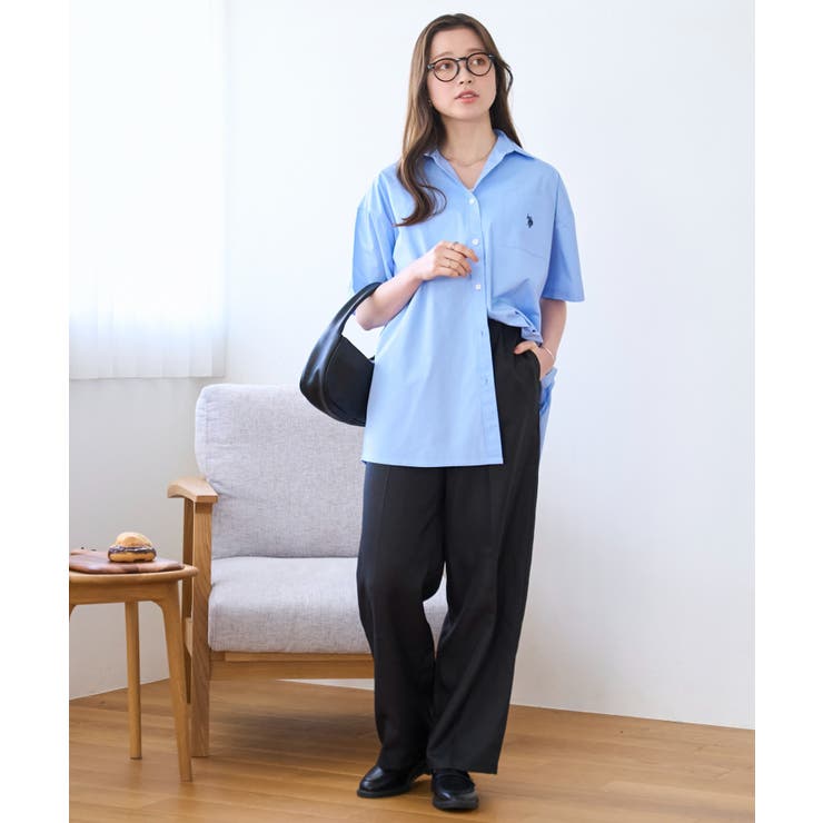 美品 2023AW ポリウールツイル ハーフスリーブ半袖シャツ