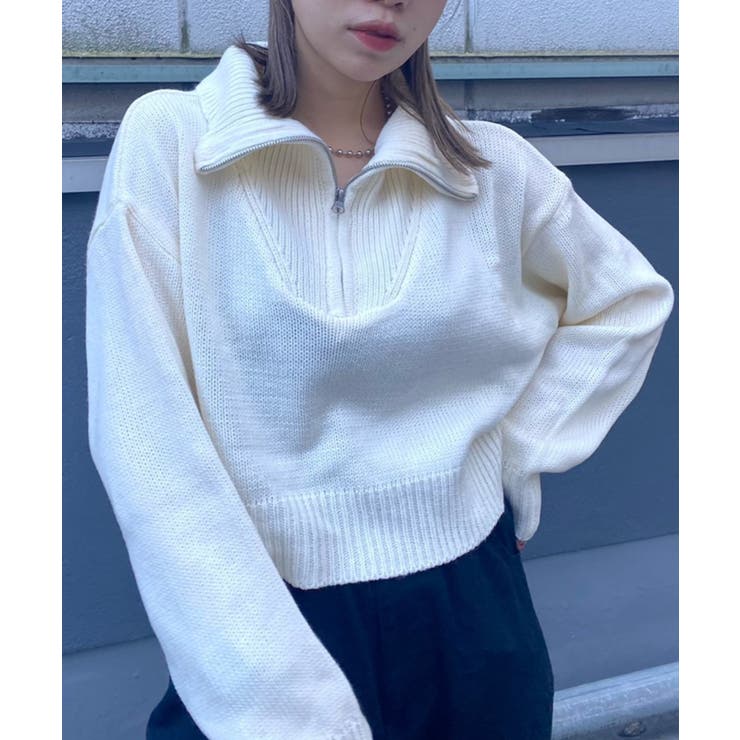 ハーフZIPコンパクトニット 韓国 韓国ファッション[品番：WG010082595