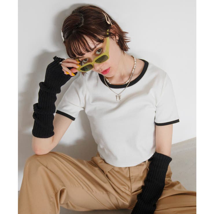 ホワイト×ブラック | リブショートTシャツ レディース 春 | WEGO【WOMEN】