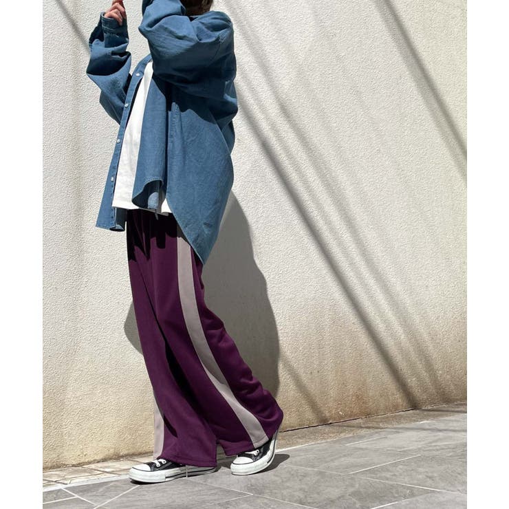 紫ラインパンツ　ジョガーパンツ　カーゴパンツ　メンズ　韓国