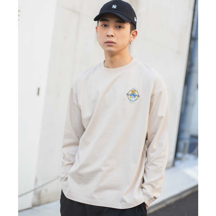 ダメージロゴ ロンT 2色 ワッペン 長袖 Tシャツ 韓国 春 cr8216 ロンT メンズ 長袖Tシャツ ロゴ プリント ワッペン風 モチーフ