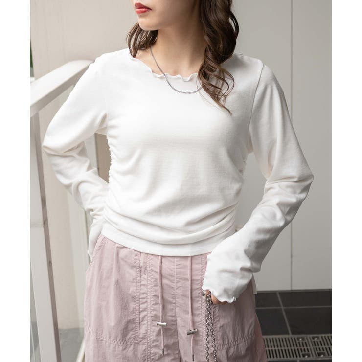 サイドギャザーニットソー 韓国 韓国ファッション[品番：WG010086042
