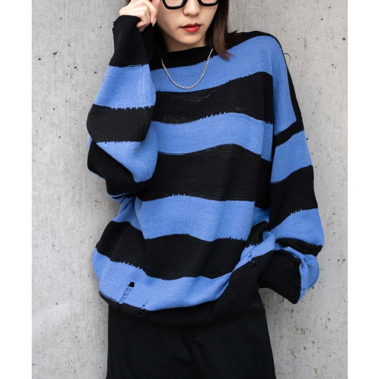 ブルーボーダー | ダメージルーズボーダーニット 地雷系 韓国 | WEGO【WOMEN】