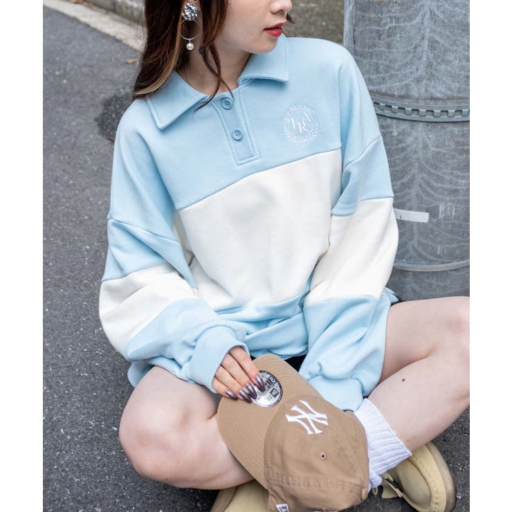 襟付配色BIGスウェット 韓国 韓国ファッション | WEGO【WOMEN】 | 詳細画像1 