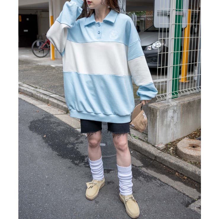 襟付配色BIGスウェット 韓国 韓国ファッション | WEGO【WOMEN】 | 詳細画像2 