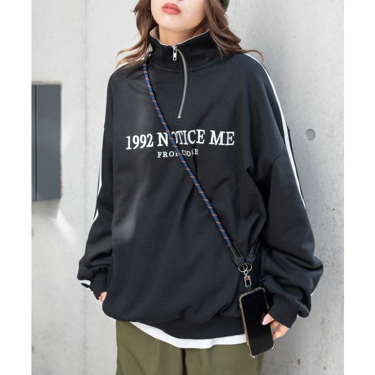 韓国 ワンピース スウェット サイドライン ハーフジップ n1346 ラインハーフジップBIGスウェット 韓国 韓国ファッション[品番