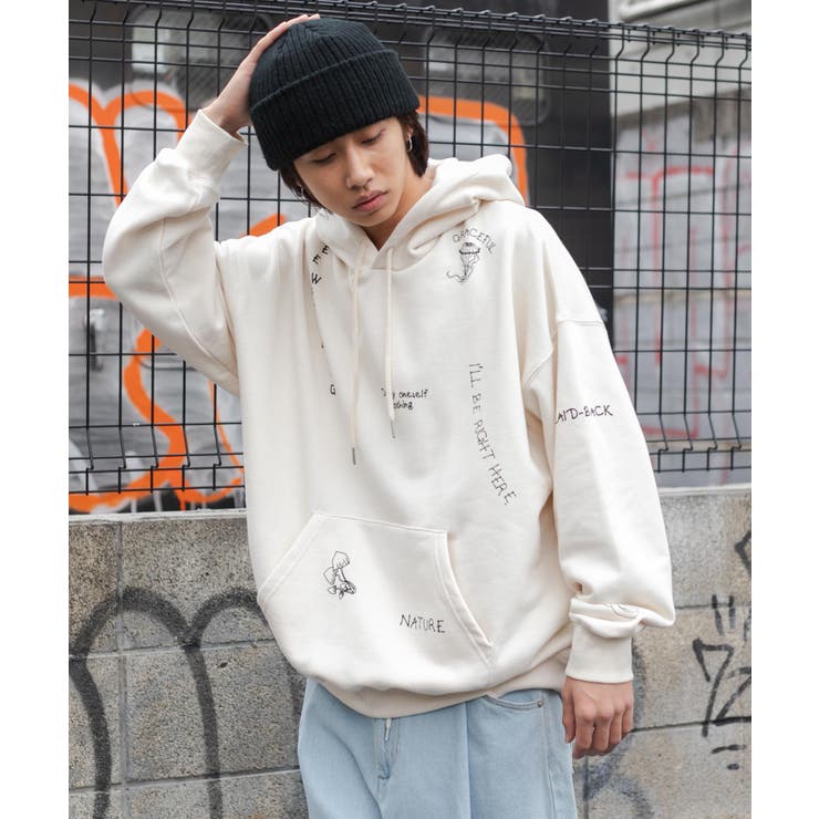 ヘビーウエイト ラクガキモチーフプルパーカー 韓国[品番：WG010086598