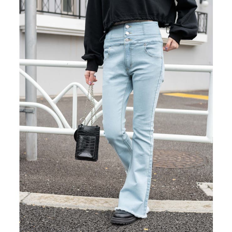 韓国 ハイ ウエスト フレア パンツ ハイウエストフレアデニムパンツ