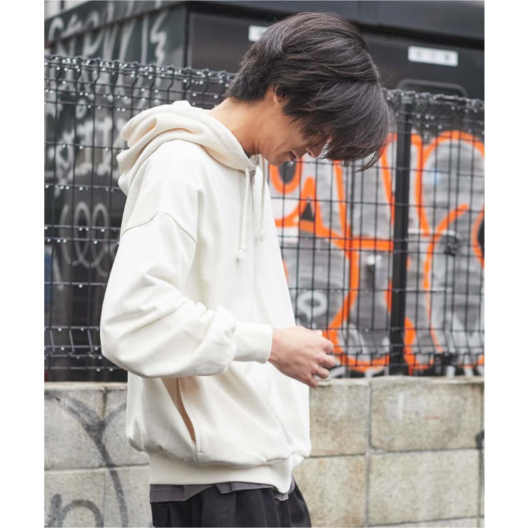 ピグメントハーフZIPロゴプルパーカー 韓国 韓国ファッション[品番