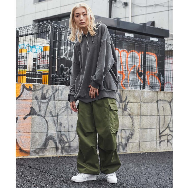 ピグメントハーフZIPロゴプルパーカー 韓国 韓国ファッション[品番  