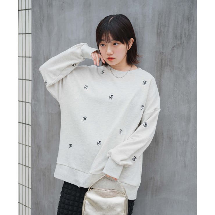 総柄刺繍スウェット 韓国 韓国ファッション[品番：WG010086923