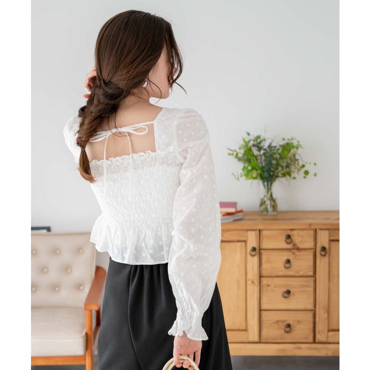 コットンレースバックリボンブラウス | TOPS | OBLI