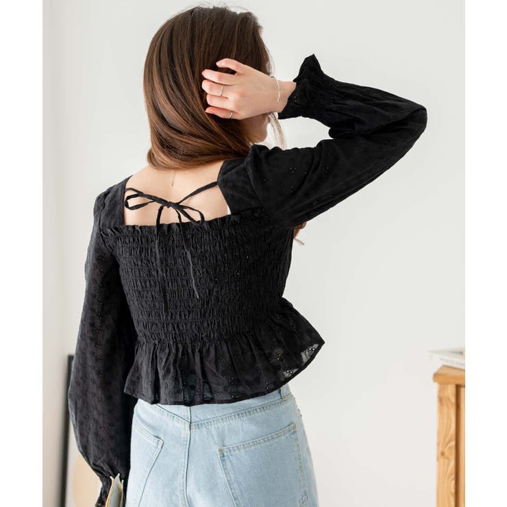 バックリボンコットンレースブラウス【洗える】 WEGO/コットンレースバックリボンブラウス（シャツ/ブラウス