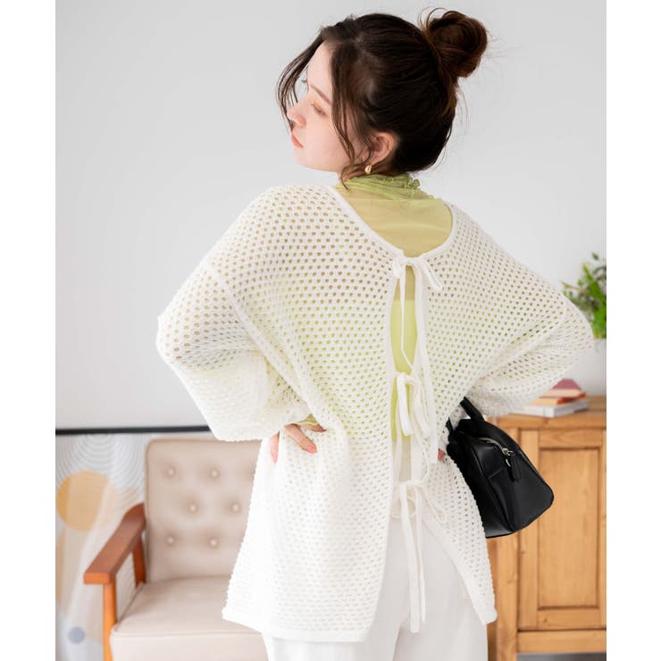 2WAYリボンメッシュカーデ レディース 春[品番：WG010087193]｜WEGO