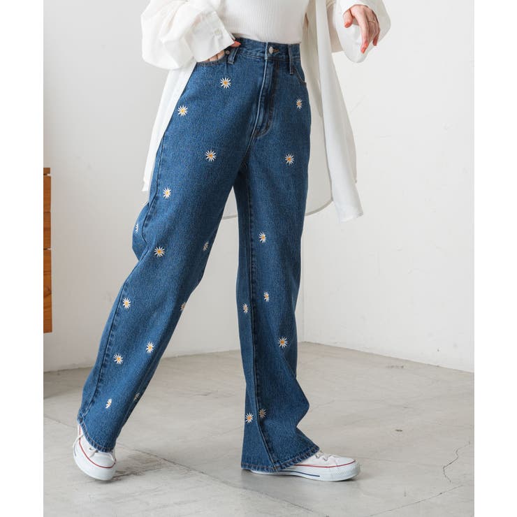 パターン刺繍デニムパンツ レディース 春[品番：WG010087311
