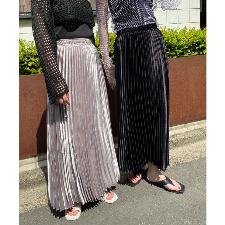 サテンプリーツロングスカート レディース 秋