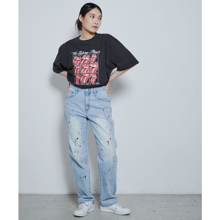 ペンキデニムスリムストレートパンツ メンズ レディース[品番