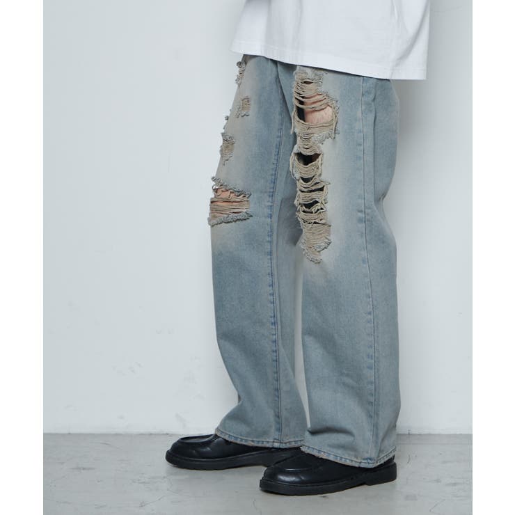 ダメージデニムワイドパンツ レディース 春[品番：WG010088120