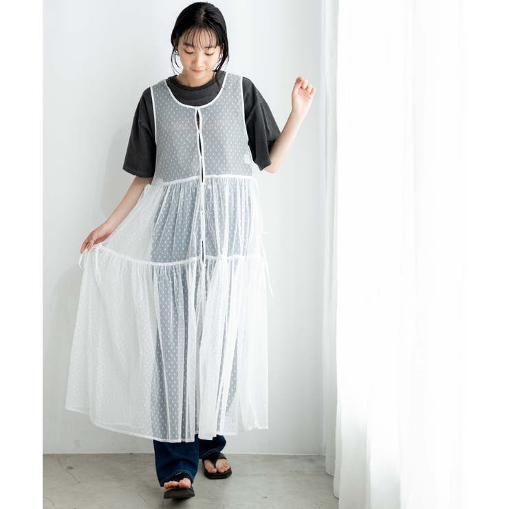 ホワイト | マルチWAYドットチュールリボンロングワンピース レディース 春 | WEGO【WOMEN】