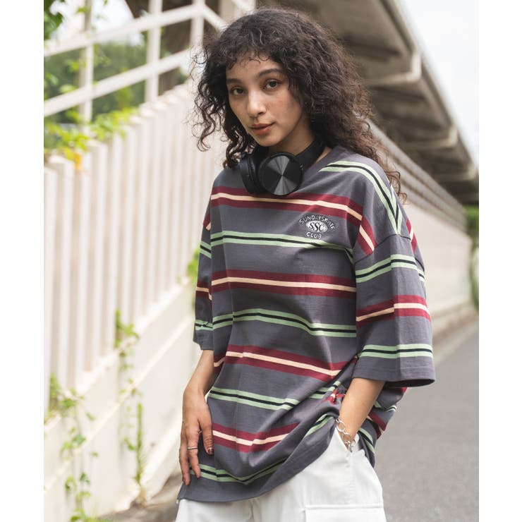 マルチボーダーワンポイントTシャツ メンズ レディース[品番