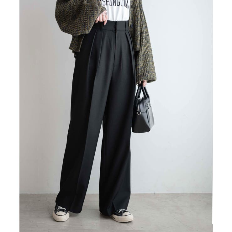 ハイウエストタックワイドスラックパンツ レディース 秋[品番