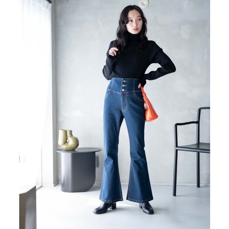 HOLIDAY　デニムパンツ　レディース　ハイウエスト　スキニー　フレア　ブルー HIGH WAIST SKINNY FLARE DENIM PANTS｜HOLIDAY（ホリデイ
