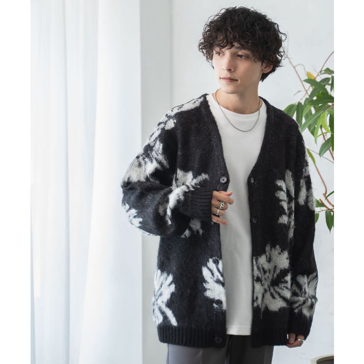 モヘアライク総柄BIGカーディガン メンズ レディース[品番