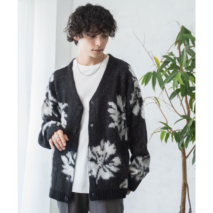モヘアライク総柄BIGカーディガン メンズ レディース[品番