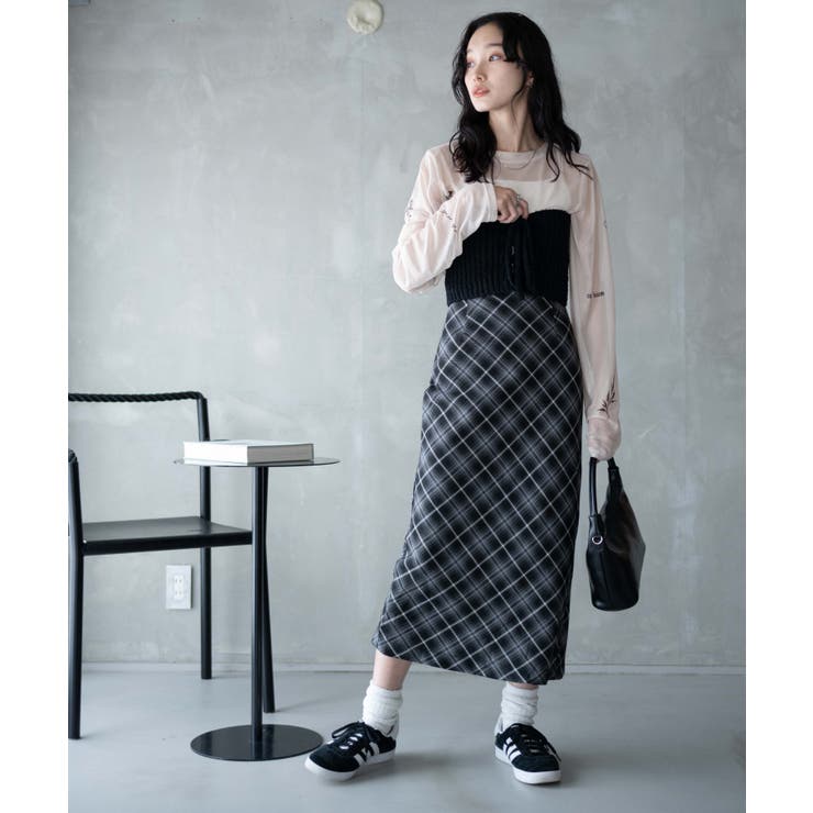 お値下げしました　miss chole  ウール100%チェックスカートスーツ 7days Life Styling セットアップ 「うすカル・洗える」シャドー