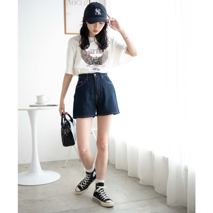 デニム台形ショートパンツ レディース 秋[品番：WG010088683