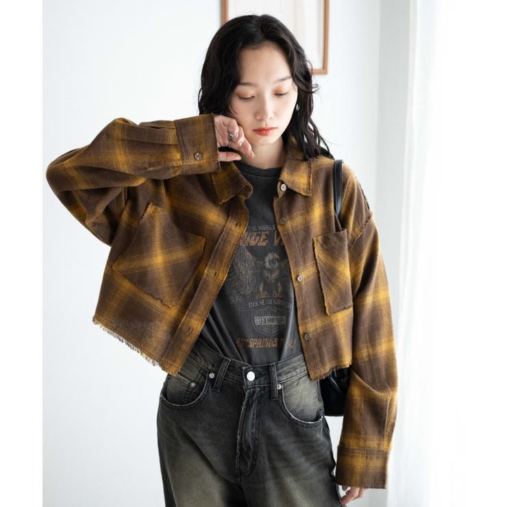 【特別セール品】 オンブレチェックショートシャツ レディース 秋[品番 女性用