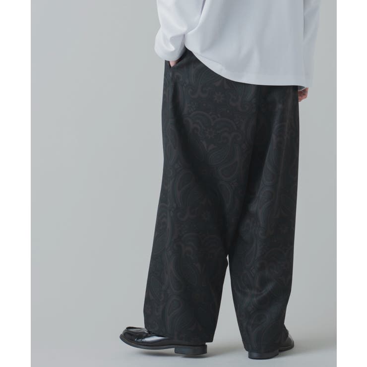 日本製 トロミ 総柄ワイドストレートスラックス メンズ[品番 パンツ