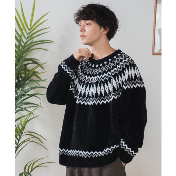 ベロアモール総柄ラグランプルオーバー | WEGO【MEN】 | 詳細画像1 