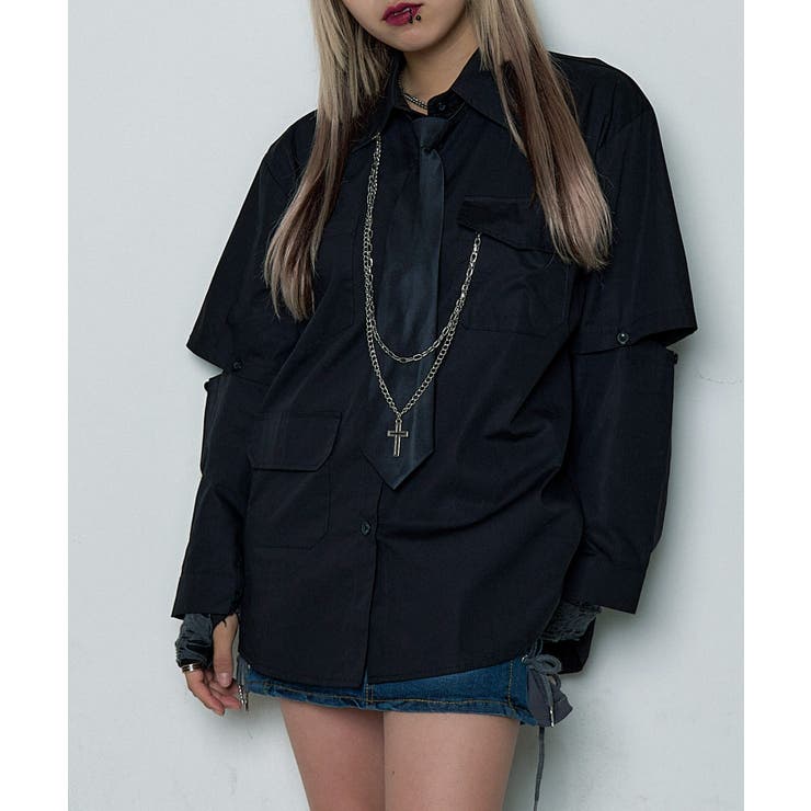 DimMoireミニスカート＆ヴォルカン＆アフロダイティネクタイ2WAYシャツ 3点セット】ネクタイ+2連チェーン付き 2WAYシャツ