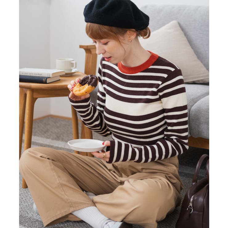 パネルボーダーニットトップ | WEGO【WOMEN】 | 詳細画像1 