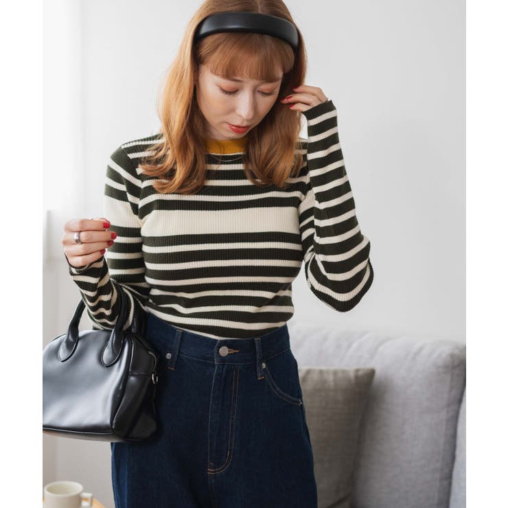 グリーン | パネルボーダーニットトップ | WEGO【WOMEN】