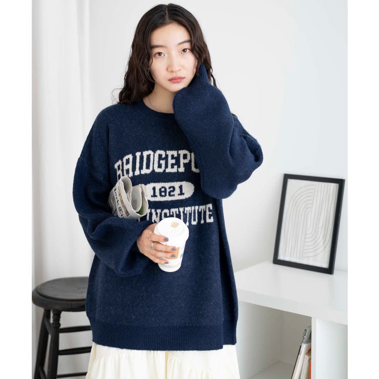 フラッフィージャガードニット フラッフィーロゴジャガードニットプルオーバー レディース 秋