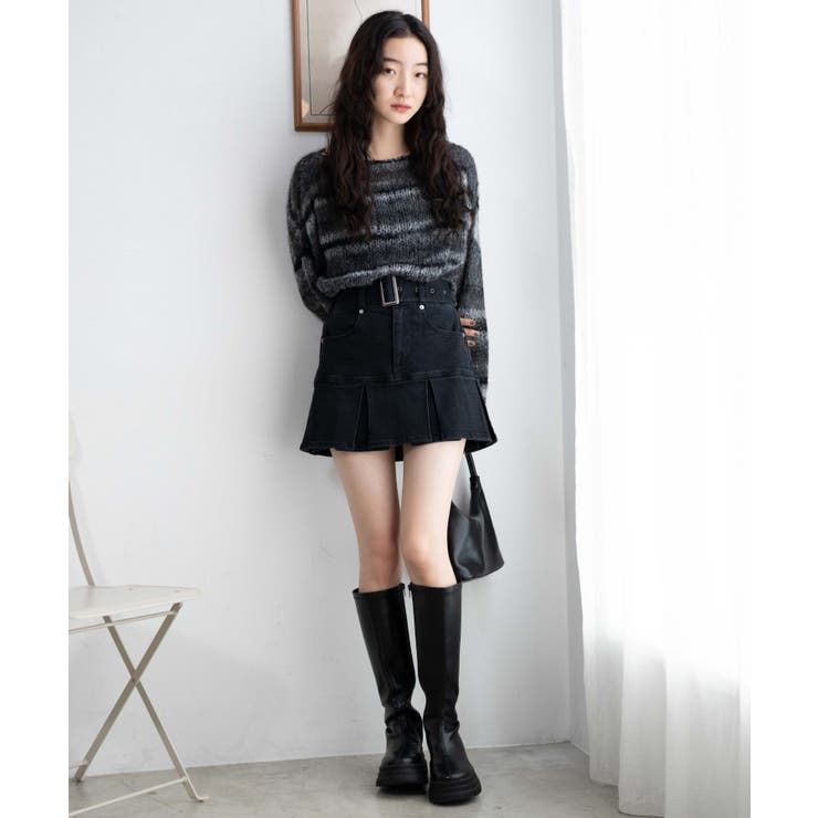 ベルト付デニムプリーツスカパン[品番：WG010089389]｜WEGO