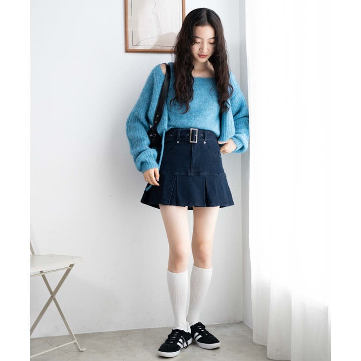 ベルト付デニムプリーツスカパン[品番：WG010089389]｜WEGO