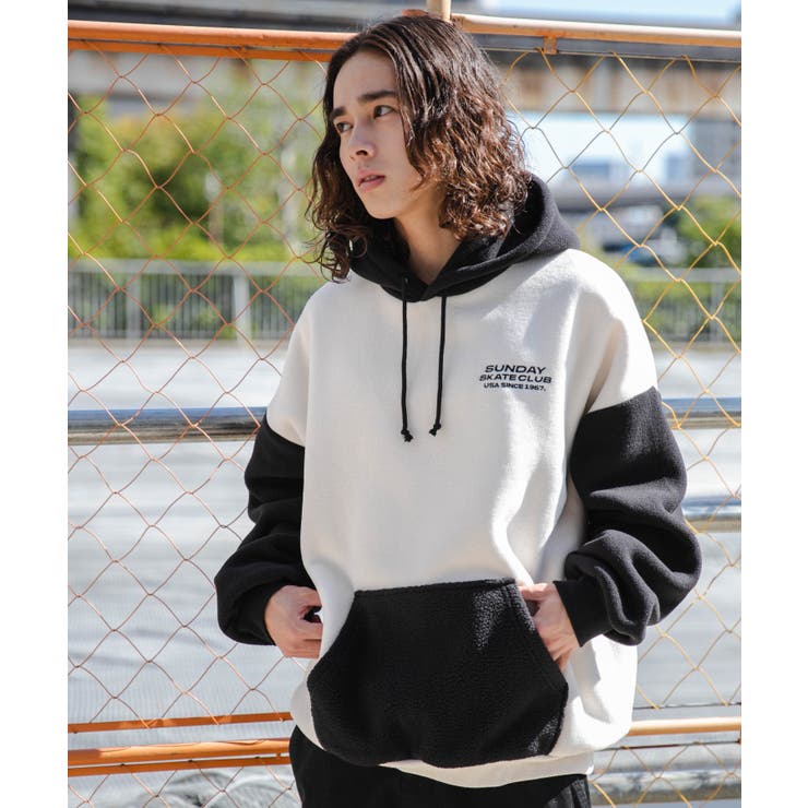 バイカラーフリースグラフィックプルパーカー[品番：WG010089398