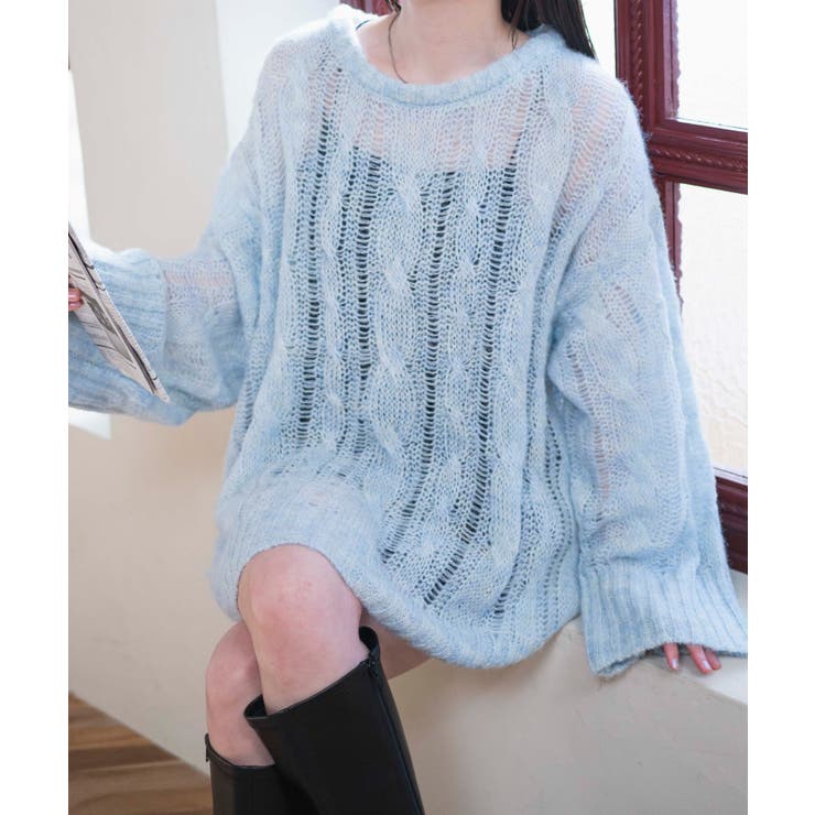 サックス | ケーブルメッシュメランジニット | WEGO【WOMEN】