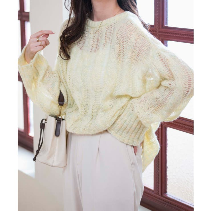 イエロー | ケーブルメッシュメランジニット | WEGO【WOMEN】