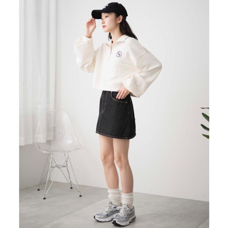 H BEAUTY＆YOUTH ハーフジップ ショートスウェット H＞ ハーフジップ ショートスリーブ クルーザー スウェット