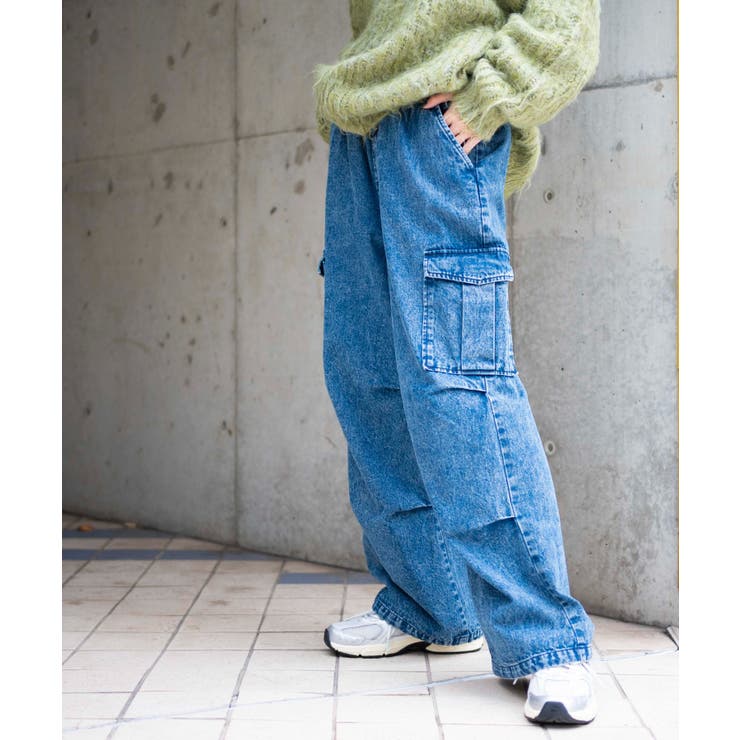 デニム中濃色 | デニムパラシュートカーゴパンツ | WEGO【WOMEN】